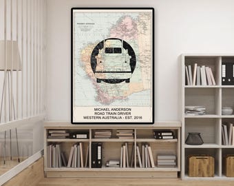 Impresión personalizada de mapa de Australia Occidental de 1910, póster de regalo para conductor de tren de carretera, regalo para camionero de WA, póster de camionero de WA