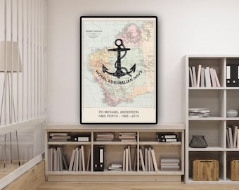 Impresión de mapa de la Marina Real Australiana de 1910 – Póster del patrimonio del ancla de Australia Occidental