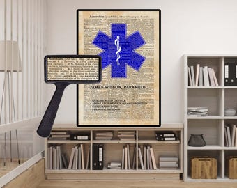 Impresión personalizada de PARAMÉDICO australiano, estilo diccionario vintage, regalo de graduación, arte mural para oficina.