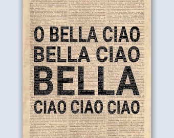 Bella Ciao Impresión sobre reproducción de una página de un antiguo diccionario con la palabra "italiano"