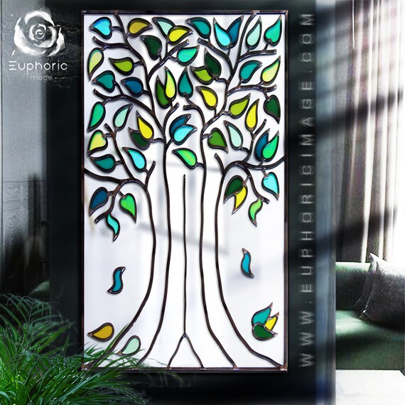 Lead Overlay Stained Glass Tree Design Mirror Coloured Various Etsy
