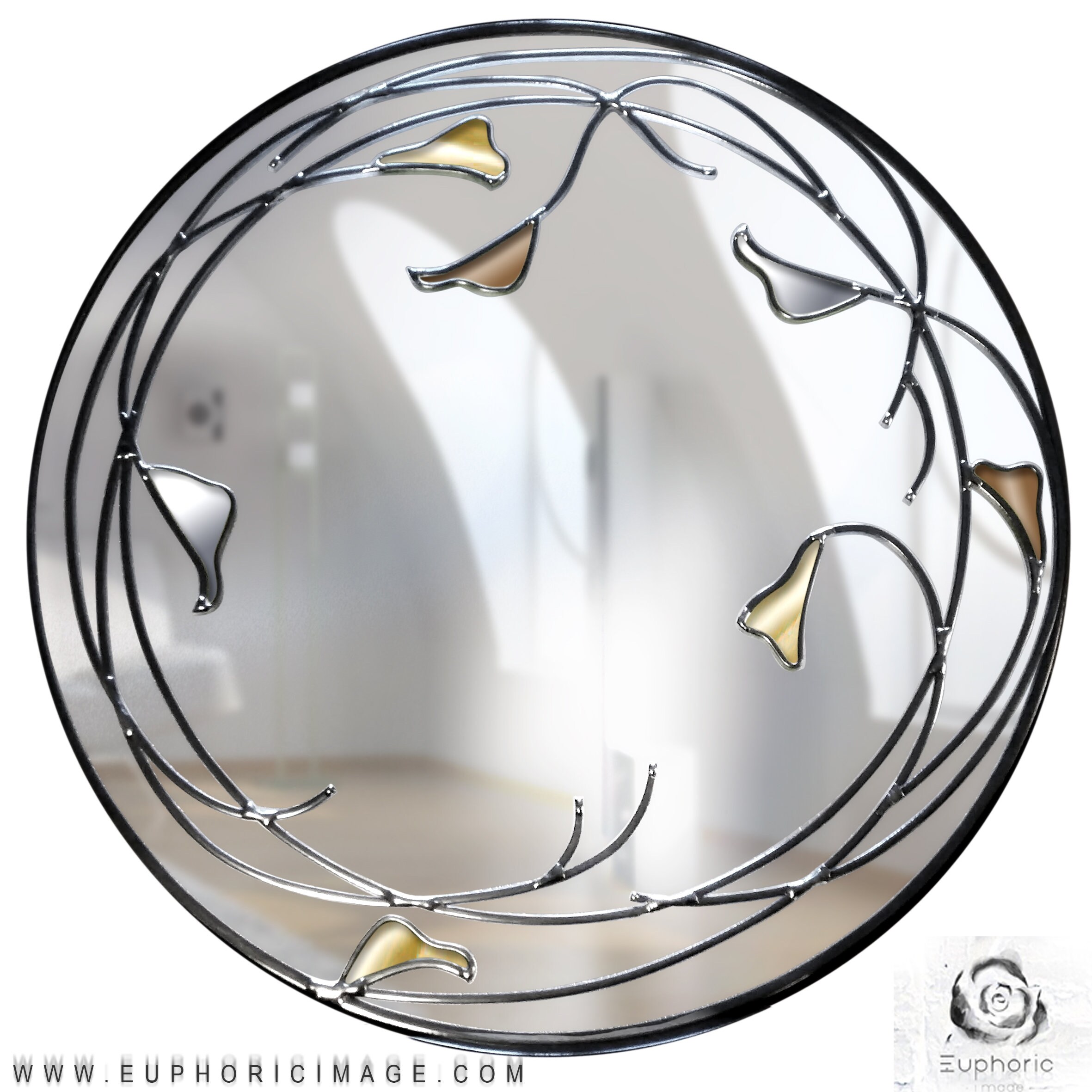 Stained Glass Mirror / Round Mirror / Gold and Silver Mirror