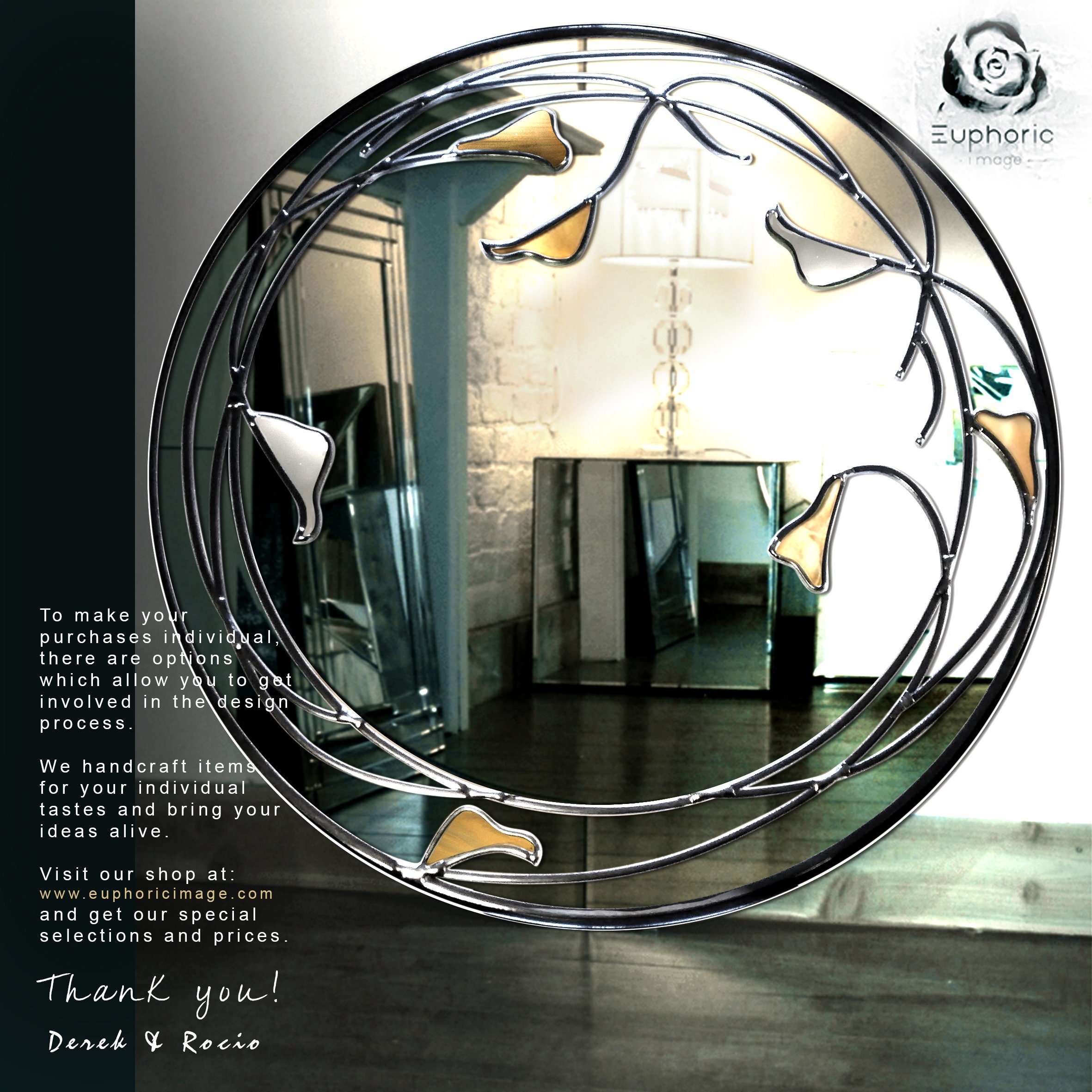 Stained Glass Mirror / Round Mirror / Gold and Silver Mirror