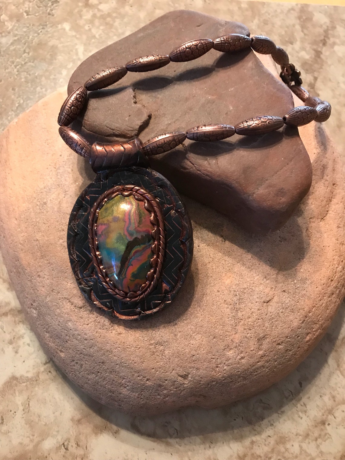 Multi Color Bronze Necklace Etsy