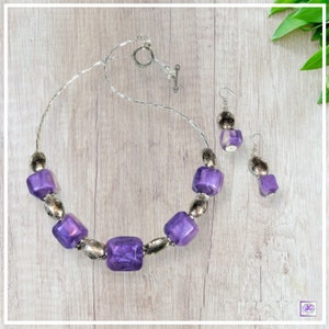 Faux Amethyst and Silver Jewelry Set, Necklace and Earrings with Twisted Chain, Silver Jewelry, Handmade Jewelry for Women, Gift for Her