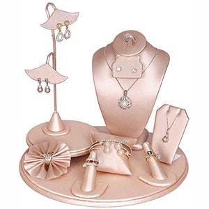 Champagne Pink Jewelry Display Set Necklace Earring Bracelet Ring Pendant Showcase Jewellery Organizor
