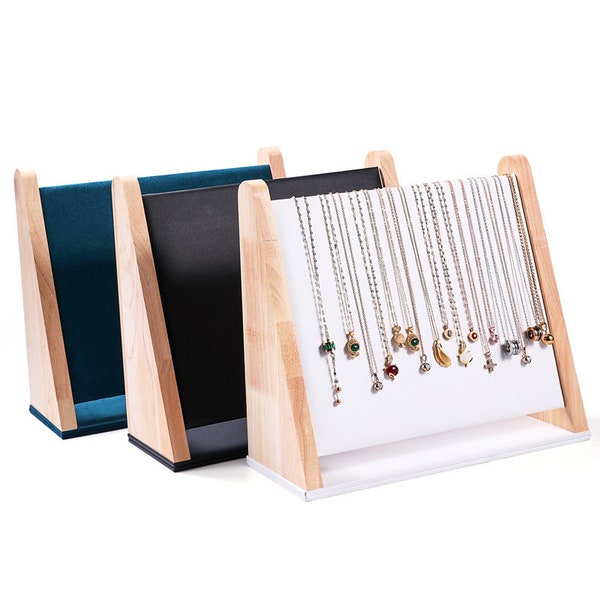 Solid Wood Jewelry Display Stand Organizer for Necklaces & Bracelets - Available in White, Black, Green, Beige - Free Shipping to US  Canada