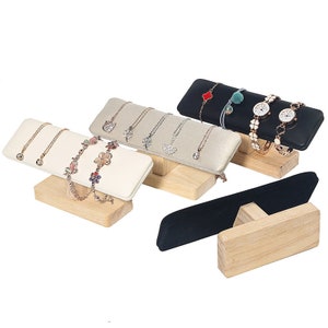Solid Wood Flat Bar Stand Bracelet Bangle Watch Jewelry Display Beige/Black/White/Dark Green Jewellery Organizer Free Shipping from Toronto