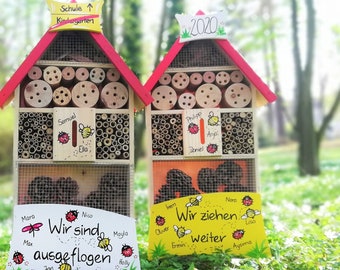 Insektenhotel Abschiedsgeschenk Kindergarten, Insektenhaus für den Garten, wetterfest, mit Namen der Kinder