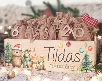 Personalisierter Adventskalender "Weihnachtsmann" Adventskiste zum Befüllen Aquarell Advent Holzkiste Weihnachten personalisiert mit Name