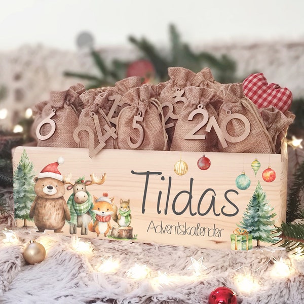 Personalisierter Adventskalender "Weihnachtsmann" Adventskiste zum Befüllen Aquarell Advent Holzkiste Weihnachten personalisiert mit Name