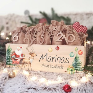 Personalized Advent calendar "Fox" Advent box to fill Watercolor Advent wooden box Christmas personalized with name