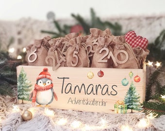 Personalisierter Adventskalender "Weihnachtsmann" Adventskiste zum Befüllen Aquarell Advent Holzkiste Weihnachten personalisiert mit Name