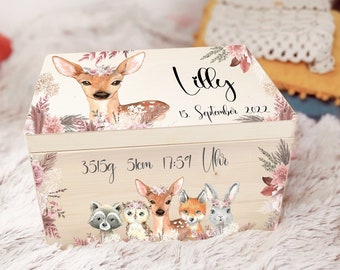 Erinnerungskiste Baby mit Name Erinnerungsbox, Holzkiste mit Name Personalisiertes Geschenk zur Geburt Holz handgemacht