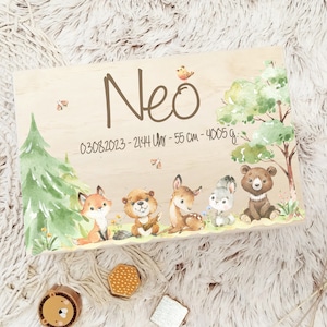 Memory box baby with name memory box, wooden box with name personalized gift for birth wood ferns