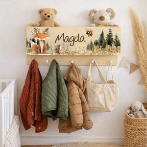 Armoire, armoire enfant avec rangement, enfant, chambre d'enfant, patères individuelles, porte-manteau personnalisable : Animaux de la forêt NeoNino