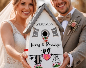 Hochzeit Vogelhaus, Hochzeit Vogelvilla, Persönliches Hochzeitsgeschenk aus Holz mit Namen vom Brautpaar