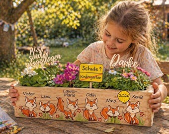Kindergartenabschied - Personalisierter Blumenkasten mit Kindernamen – Kindergarten Abschiedsgeschenk für Erzieherin / Tagesmutter / Lehrer