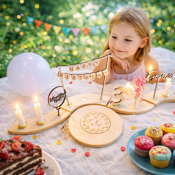 Personalized birthday plate / birthday ring / birthday wreath with candles / table decoration made of wood for children