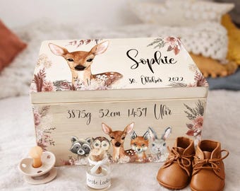 Memory box baby with name Memory box, wooden box with name Personalized gift for birth Wood handmade
