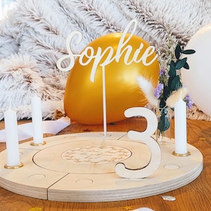 Personalized birthday plate / birthday ring / birthday wreath with candles / table decoration made of wood children