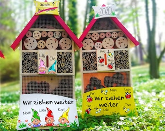 Kindergarten Abschied I Erzieherin Abschiedsgeschenk I Insektenhotel I Abschied Kindergarten Geschenk, wetterfest, Motiv Zwerge mit Namen