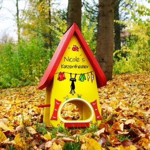 birdhouse, nesting box, feeding house, painted bird villa, cat, personal gift