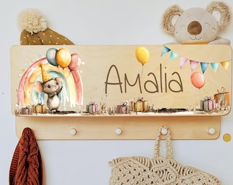 Wardrobe, children's wardrobe with shelf, child, children's room, name, individual coat hooks, coat rack customizable: jungle animals