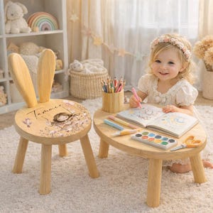Banco infantil personalizado com nome | Cadeira infantil Fairy I Escavadeira | Presente de aniversário | Banco de madeira para crianças | Madeira | personalizado