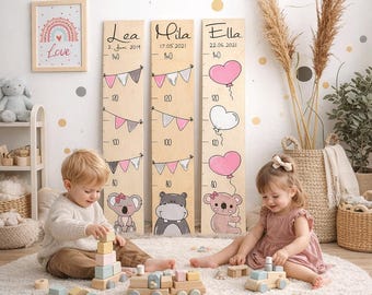 Messlatte Holz für Kinder, Kindermesslatte als persönliches Taufgeschenk, Unvergessliche Geschenke zur Geburt, personalisierte Messlatte