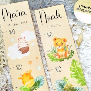 Children&#39;s measuring stick, wooden measuring stick with name, individual personalized gifts, jungle lion koala jungle animals