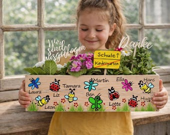 Dagisexamen - Personlig blomlåda med barnets namn – Avskedspresent till lärare/barnflicka/skolvårdare