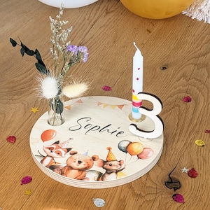 Personalized birthday plate / birthday ring / birthday wreath with candles / table decoration made of wood children