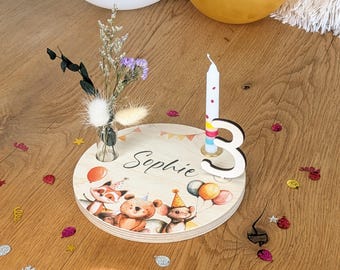 Personlig födelsedagstallrik / födelsedagsring / födelsedagskrans med ljus / träbordsdekoration för barn