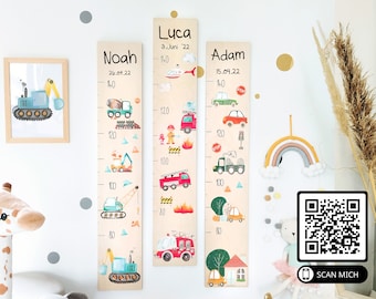 Personalized children's growth chart with name, excavator, crane, car, construction site, wooden growth chart, growth charts, individual gifts