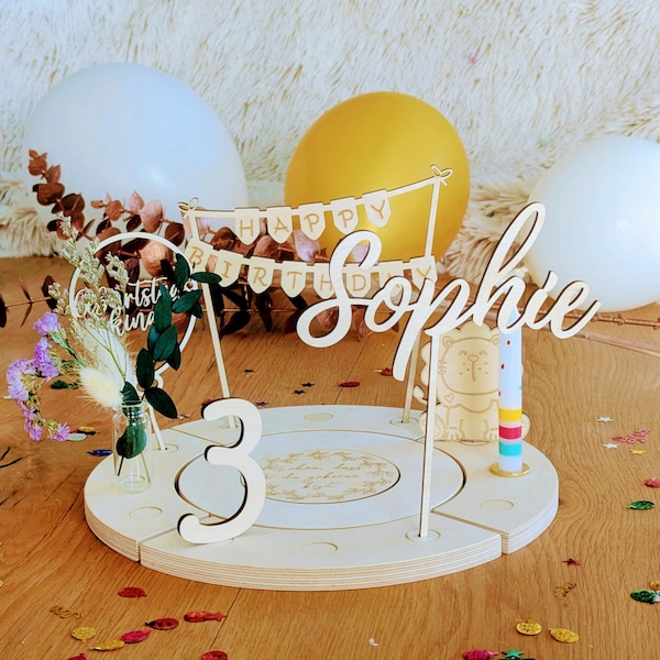 Personalized birthday plate / birthday ring / birthday wreath with candles / wooden table decoration for children