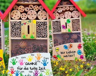 Kindergarten farewell gift teacher insect hotel | personalized with children&#39;s names colorful handprints, weatherproof hands