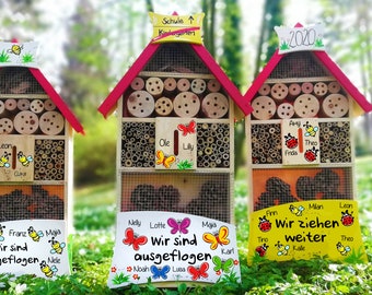 Kindergarten Abschied I Erzieherin Abschiedsgeschenk I Insektenhotel I Abschied Kindergarten Geschenk, Motiv Schmetterlinge mit Namen