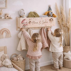 Sibling wardrobe, children's wardrobe with glove storage, child's room, personalized with name, clothes hooks, fairy