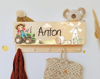 Wardrobe, children's wardrobe with storage, child, children's room, individual coat hooks, coat rack customizable: Tractor