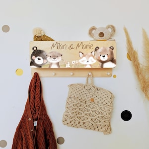 Wardrobe, children&#39;s wardrobe with shelf, child, children&#39;s room, individual coat hooks, coat rack customizable: forest animal heads