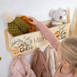 Armoire, armoire enfant avec étagère, enfant, chambre d'enfant, nom, patères individuelles, porte-manteau personnalisable : animaux de la jungle