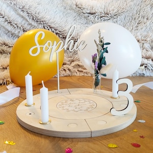 Personalized birthday plate / birthday ring / birthday wreath with candles / table decoration made of wood children