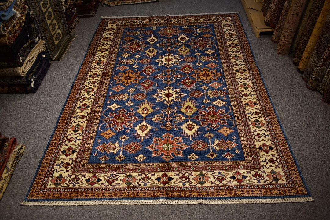 7'0 X 10'0 Ft Afghan Hazaragi Super Kazak Blue Colored Oriental Hand ...