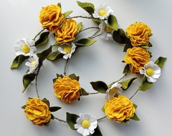 Marigolds and Daisies Garland, felt flowers, made to order, home decor, flower garland, faux flowers