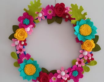 Felt Flower Summer Wreath: Bright Home Decor