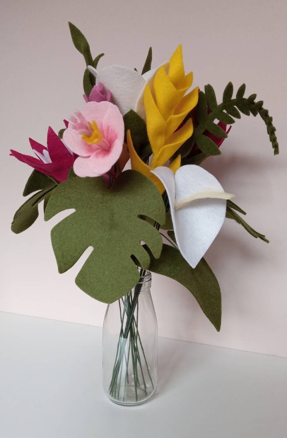 Tropical Felt Flowers Bouquet Wedding - Felt Home Decor Flowers Tropical Felt Flowers Bouquet Wedding - Felt Home Decor Flowers