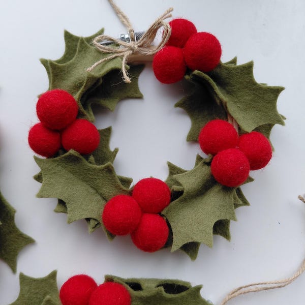 Felt Holly and Berries Wreath Hoop, Christmas Decorations