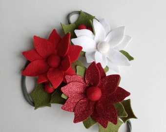 Christmas Flower Headband: Felt Holly Berry Hair Accessory