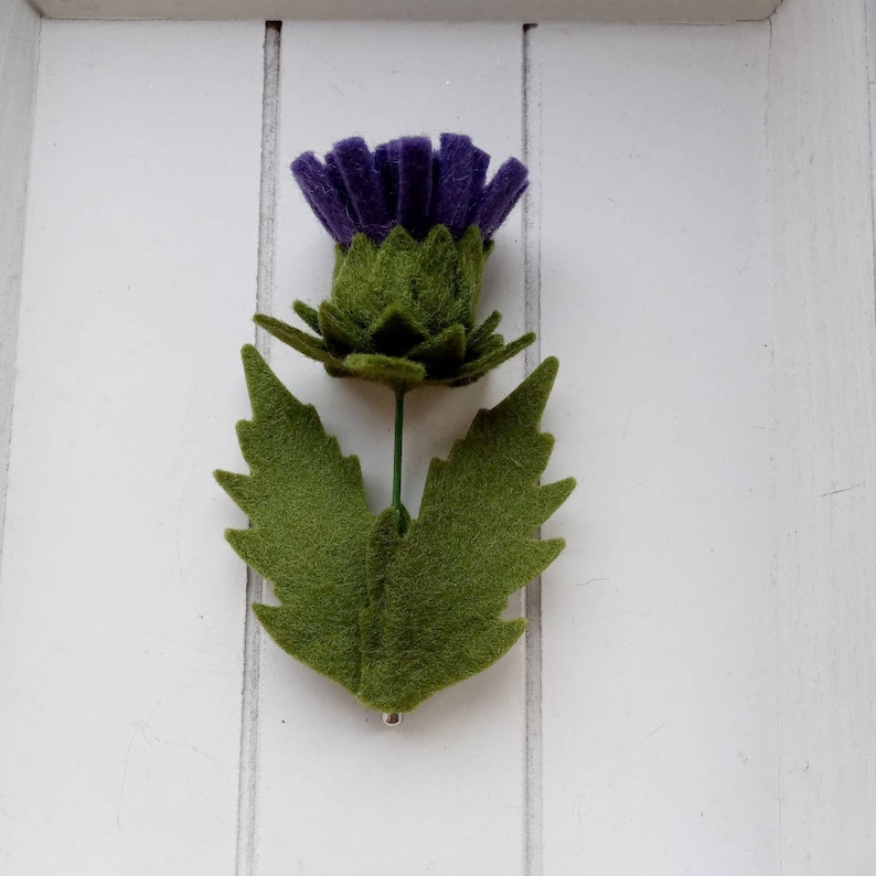 Thistle brooch, felt brooch, felt thistles, handmade brooch, costume jewellery, felt accessories, Scottish emblem, St Andrews day image 1